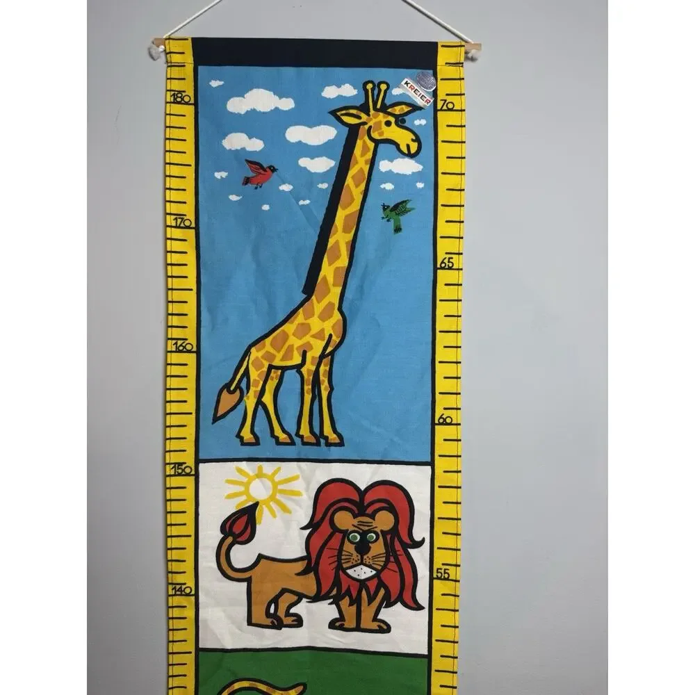 Vintage New Kreier Kids Fabric Growth Chart Animal Wall Hanging